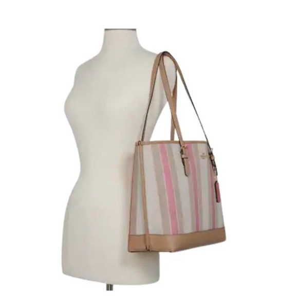 NWT Coach Pink and Tan Striped Tote Handbag - Picture 6 of 6